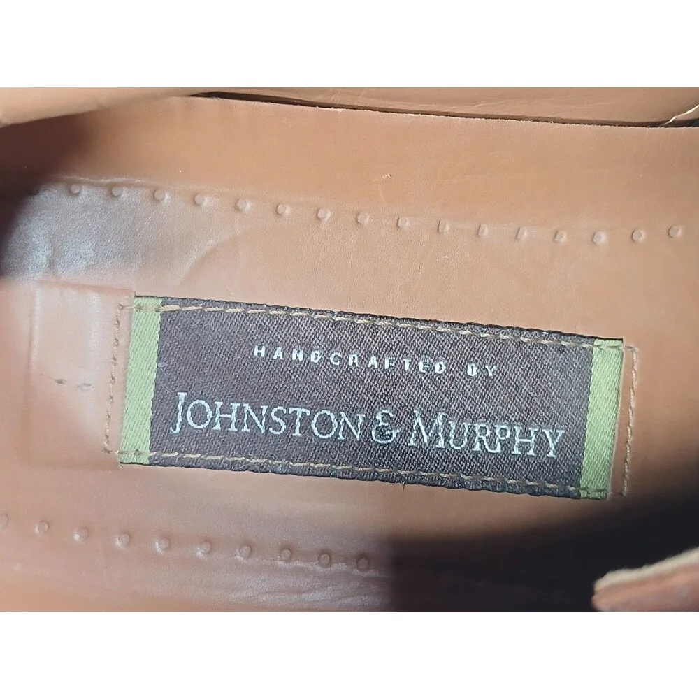 Johnston & Murphy Brown Leather Derby 9.5W Cognac Lace Up Dress Shoes